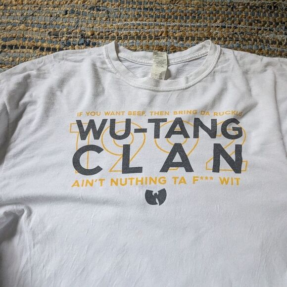 Wu Tang Clan L/S Thrashed Graphic Tee White Gildan Heavy Cotton XL Flaws - Picture 12 of 14